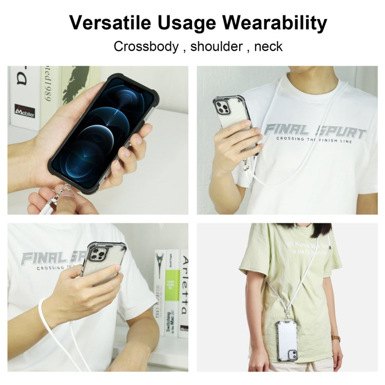 For iPhone 13 mini Shockproof Honeycomb PC + TPU Case with Neck Lanyard