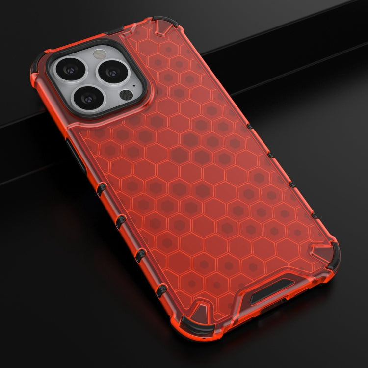 For iPhone 13 Pro Shockproof Honeycomb PC + TPU Case with Neck Lanyard