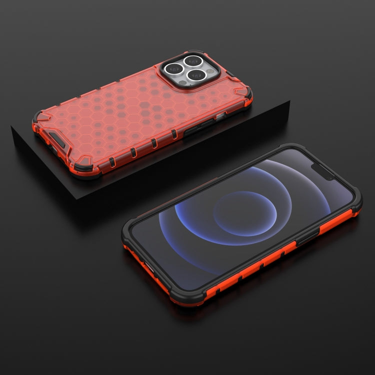 For iPhone 13 Pro Shockproof Honeycomb PC + TPU Case with Neck Lanyard