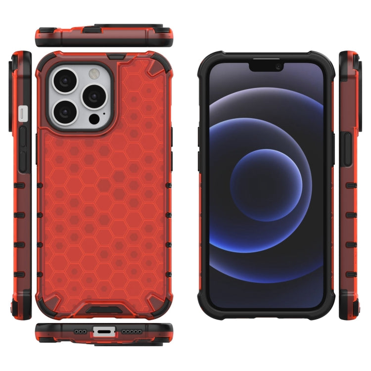 For iPhone 13 Pro Shockproof Honeycomb PC + TPU Case with Neck Lanyard