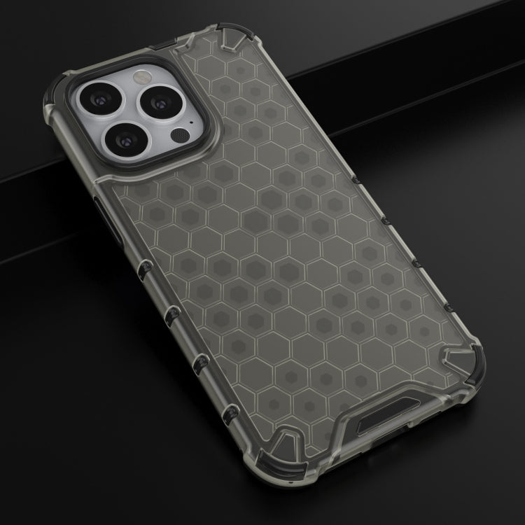 For iPhone 13 Pro Shockproof Honeycomb PC + TPU Case with Neck Lanyard