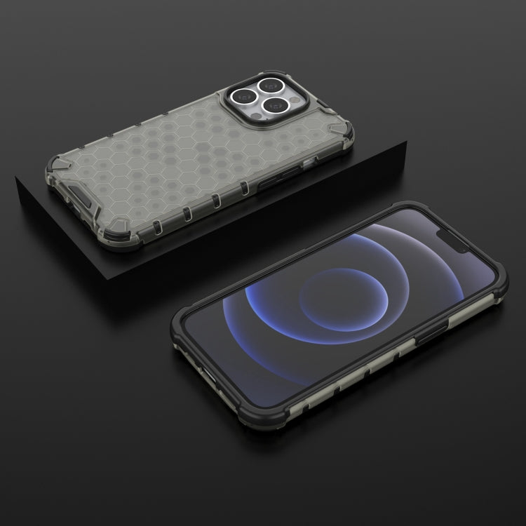 For iPhone 13 Pro Shockproof Honeycomb PC + TPU Case with Neck Lanyard