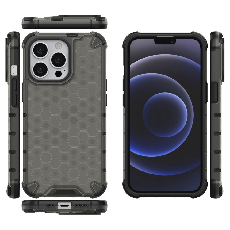 For iPhone 13 Pro Shockproof Honeycomb PC + TPU Case with Neck Lanyard