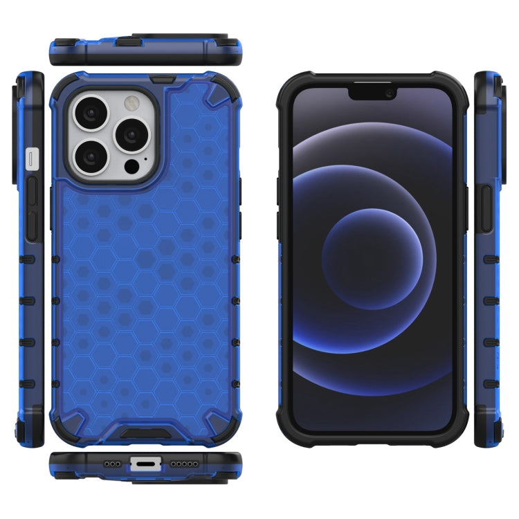 For iPhone 13 Pro Shockproof Honeycomb PC + TPU Case with Neck Lanyard