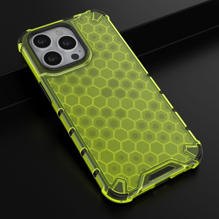 For iPhone 13 Pro Shockproof Honeycomb PC + TPU Case with Neck Lanyard