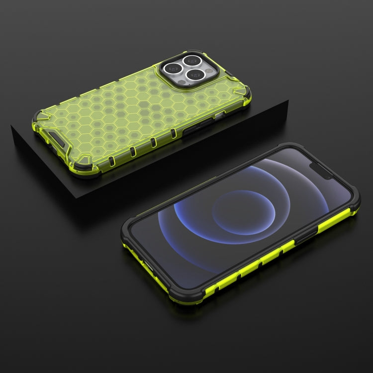 For iPhone 13 Pro Shockproof Honeycomb PC + TPU Case with Neck Lanyard