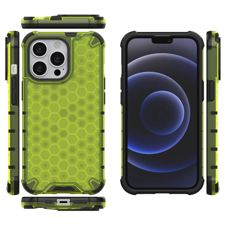 For iPhone 13 Pro Shockproof Honeycomb PC + TPU Case with Neck Lanyard