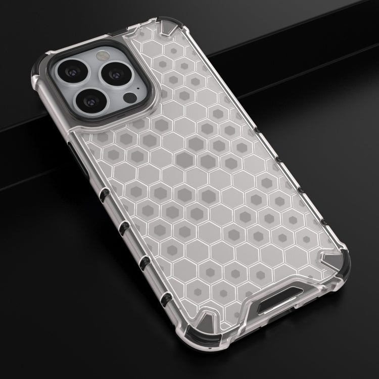 For iPhone 13 Pro Shockproof Honeycomb PC + TPU Case with Neck Lanyard