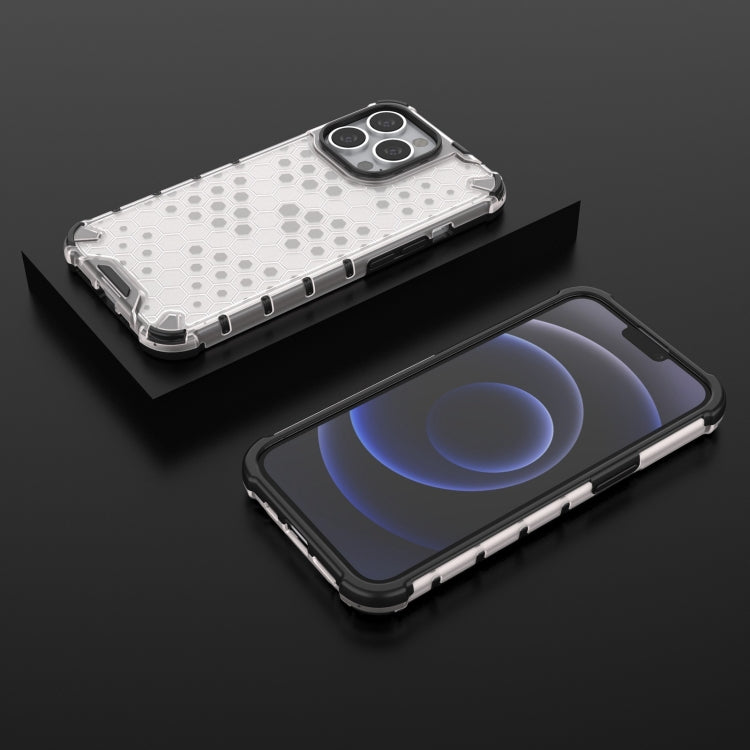 For iPhone 13 Pro Shockproof Honeycomb PC + TPU Case with Neck Lanyard
