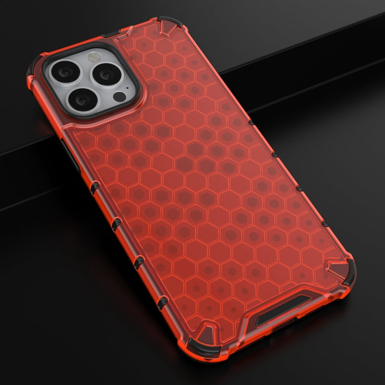 For iPhone 13 Pro Max Shockproof Honeycomb PC + TPU Case with Neck Lanyard