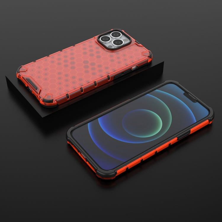 For iPhone 13 Pro Max Shockproof Honeycomb PC + TPU Case with Neck Lanyard