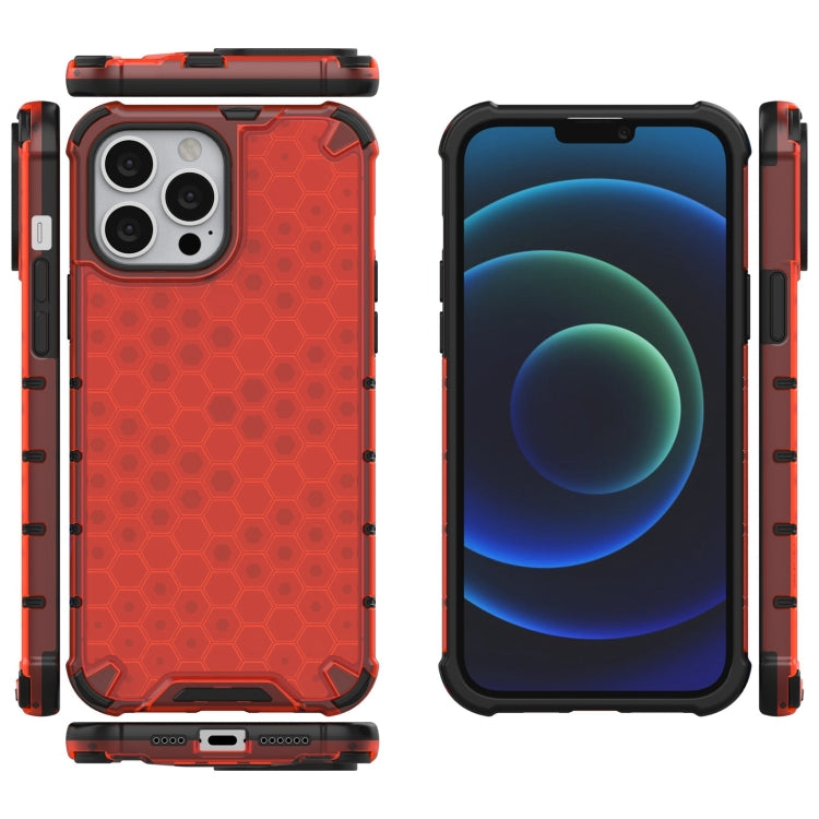 For iPhone 13 Pro Max Shockproof Honeycomb PC + TPU Case with Neck Lanyard