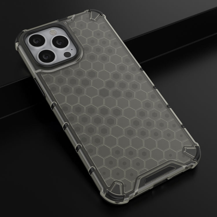 For iPhone 13 Pro Max Shockproof Honeycomb PC + TPU Case with Neck Lanyard
