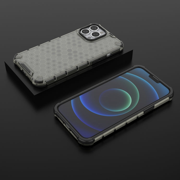 For iPhone 13 Pro Max Shockproof Honeycomb PC + TPU Case with Neck Lanyard