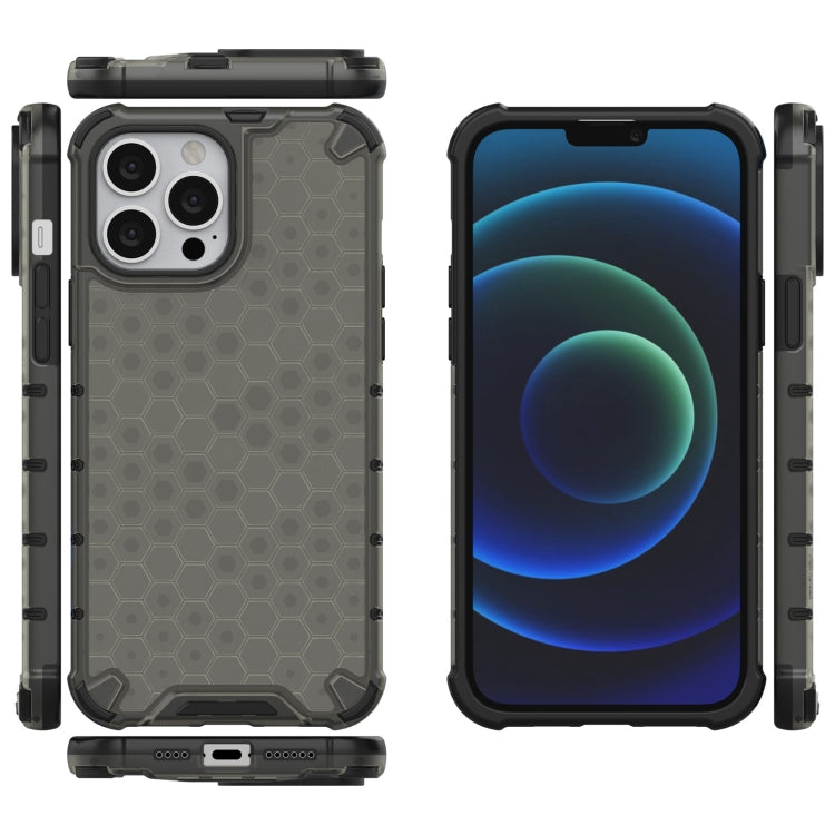 For iPhone 13 Pro Max Shockproof Honeycomb PC + TPU Case with Neck Lanyard