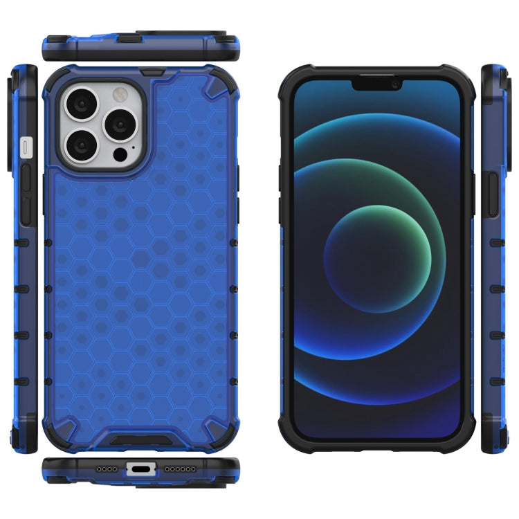 For iPhone 13 Pro Max Shockproof Honeycomb PC + TPU Case with Neck Lanyard