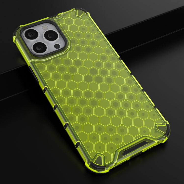 For iPhone 13 Pro Max Shockproof Honeycomb PC + TPU Case with Neck Lanyard