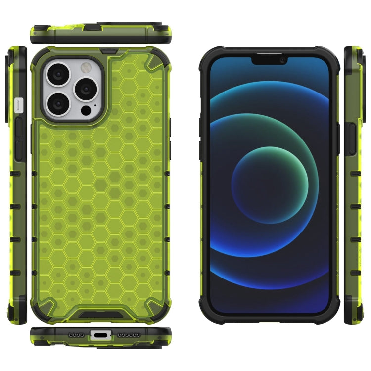 For iPhone 13 Pro Max Shockproof Honeycomb PC + TPU Case with Neck Lanyard
