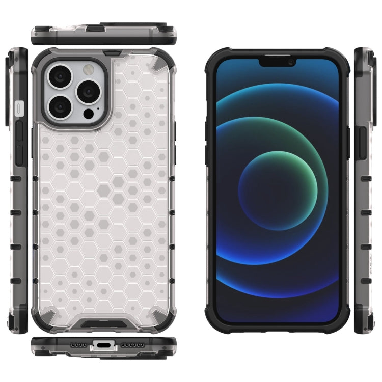 For iPhone 13 Pro Max Shockproof Honeycomb PC + TPU Case with Neck Lanyard