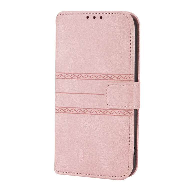 For iPhone 13 Embossed Striped Magnetic Buckle PU + TPU Horizontal Flip Leather Case with Holder & Card Slot & Wallet & Photo Frame & Sling mini