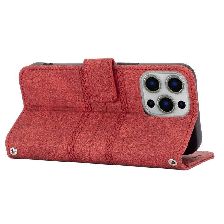 For iPhone 13 Embossed Striped Magnetic Buckle PU + TPU Horizontal Flip Leather Case with Holder & Card Slot & Wallet & Photo Frame & Sling mini