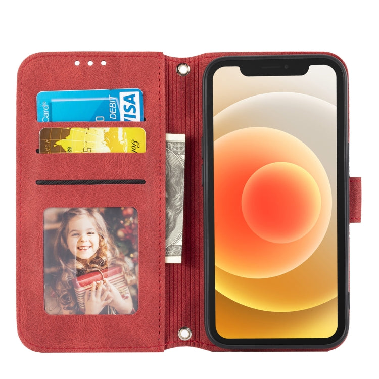 For iPhone 13 Pro Embossed Striped Magnetic Buckle PU + TPU Horizontal Flip Leather Case with Holder & Card Slot & Wallet & Photo Frame & Sling