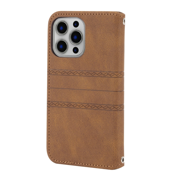 For iPhone 13 Pro Embossed Striped Magnetic Buckle PU + TPU Horizontal Flip Leather Case with Holder & Card Slot & Wallet & Photo Frame & Sling