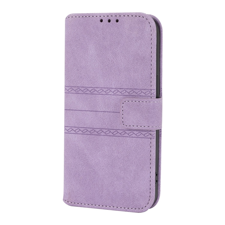 For iPhone 13 Pro Embossed Striped Magnetic Buckle PU + TPU Horizontal Flip Leather Case with Holder & Card Slot & Wallet & Photo Frame & Sling