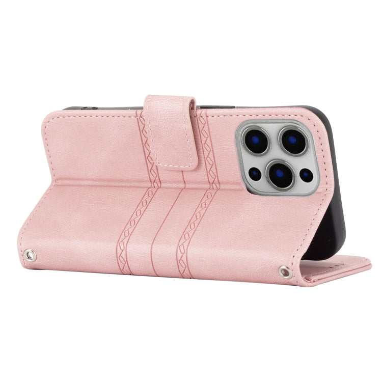 For iPhone 13 Pro Max Embossed Striped Magnetic Buckle PU + TPU Horizontal Flip Leather Case with Holder & Card Slot & Wallet & Photo Frame & Sling
