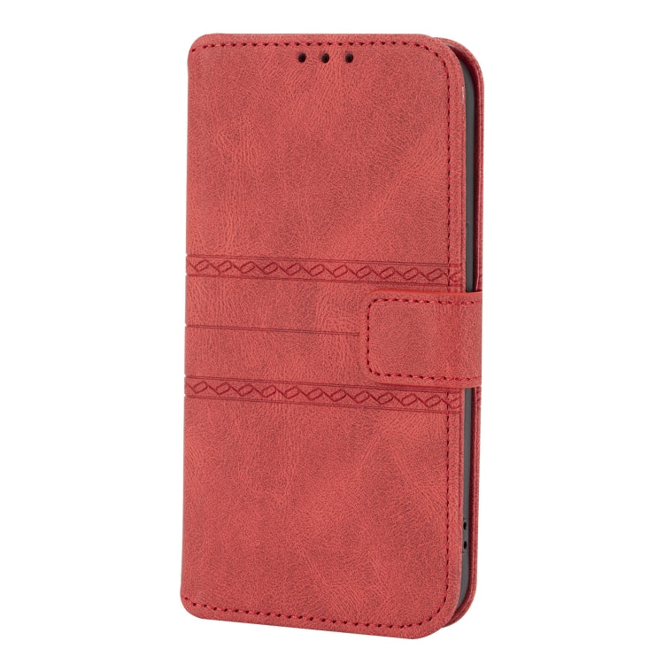 For iPhone 13 Pro Max Embossed Striped Magnetic Buckle PU + TPU Horizontal Flip Leather Case with Holder & Card Slot & Wallet & Photo Frame & Sling