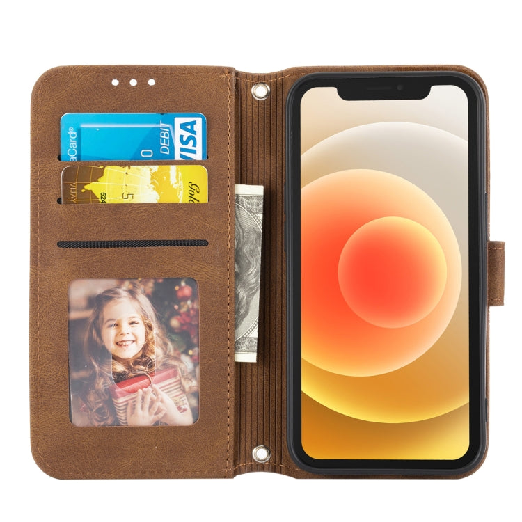 For iPhone 13 Pro Max Embossed Striped Magnetic Buckle PU + TPU Horizontal Flip Leather Case with Holder & Card Slot & Wallet & Photo Frame & Sling