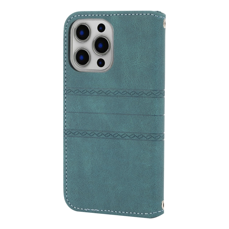 For iPhone 13 Pro Max Embossed Striped Magnetic Buckle PU + TPU Horizontal Flip Leather Case with Holder & Card Slot & Wallet & Photo Frame & Sling