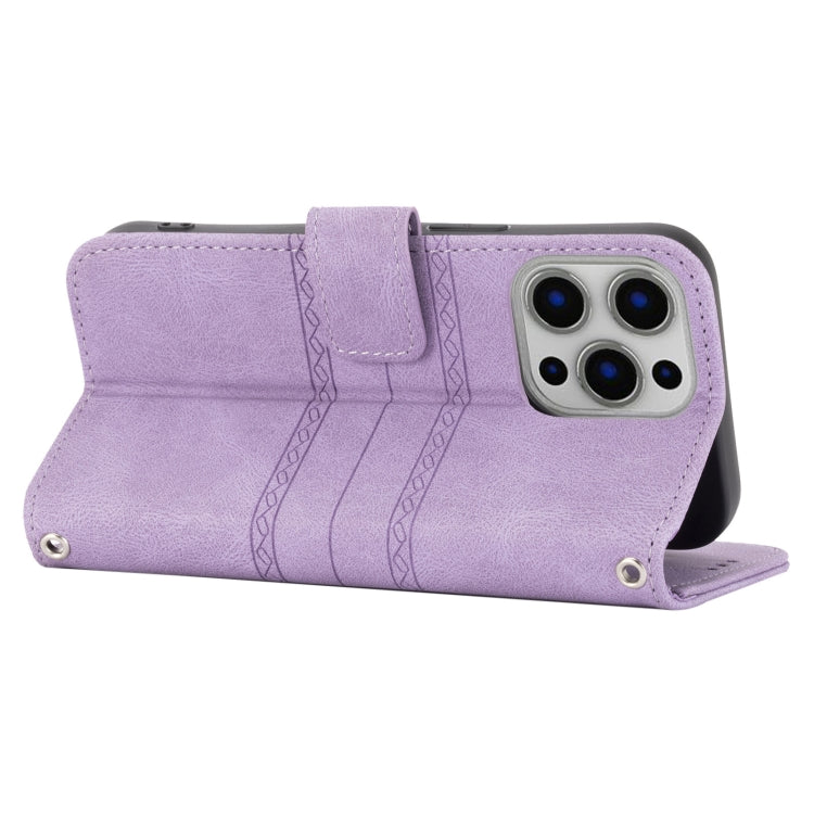 For iPhone 13 Pro Max Embossed Striped Magnetic Buckle PU + TPU Horizontal Flip Leather Case with Holder & Card Slot & Wallet & Photo Frame & Sling