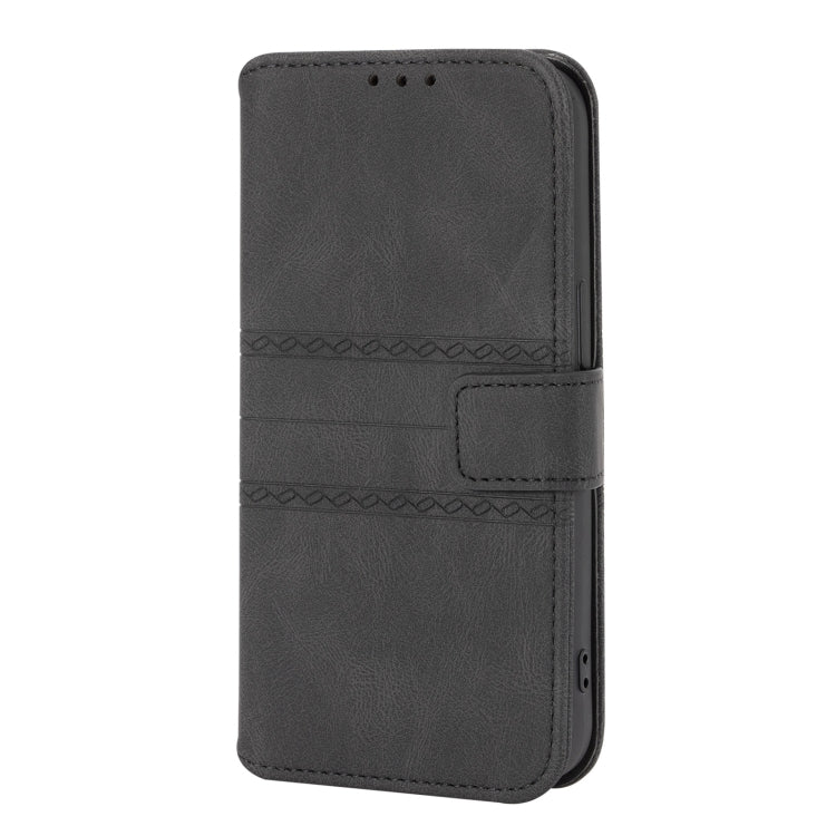 For iPhone 13 Pro Max Embossed Striped Magnetic Buckle PU + TPU Horizontal Flip Leather Case with Holder & Card Slot & Wallet & Photo Frame & Sling