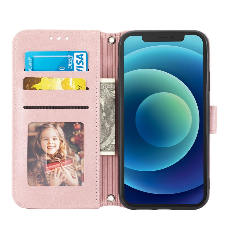 For iPhone 11 Embossed Striped Magnetic Buckle PU + TPU Horizontal Flip Leather Case with Holder & Card Slot & Wallet & Photo Frame & Sling