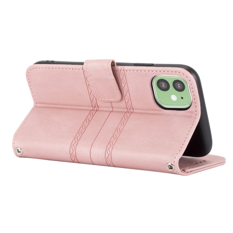 For iPhone 11 Embossed Striped Magnetic Buckle PU + TPU Horizontal Flip Leather Case with Holder & Card Slot & Wallet & Photo Frame & Sling