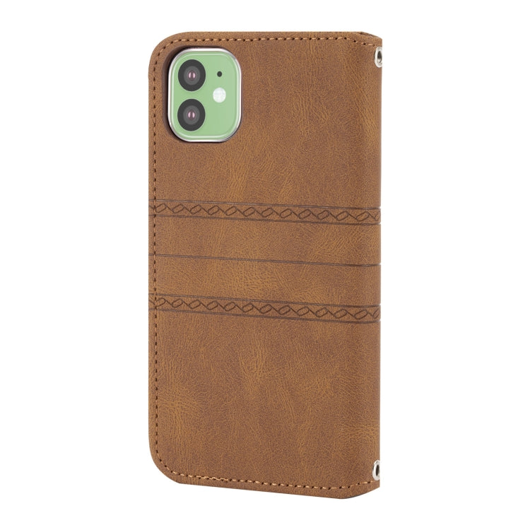 For iPhone 11 Embossed Striped Magnetic Buckle PU + TPU Horizontal Flip Leather Case with Holder & Card Slot & Wallet & Photo Frame & Sling