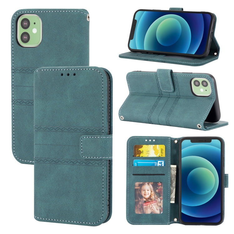 For iPhone 11 Embossed Striped Magnetic Buckle PU + TPU Horizontal Flip Leather Case with Holder & Card Slot & Wallet & Photo Frame & Sling