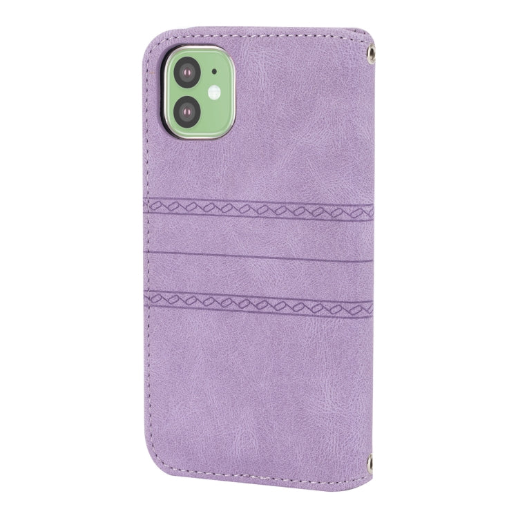 For iPhone 11 Embossed Striped Magnetic Buckle PU + TPU Horizontal Flip Leather Case with Holder & Card Slot & Wallet & Photo Frame & Sling