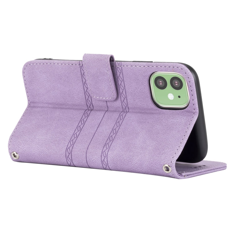For iPhone 11 Embossed Striped Magnetic Buckle PU + TPU Horizontal Flip Leather Case with Holder & Card Slot & Wallet & Photo Frame & Sling