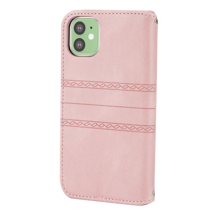 For iPhone 11 Pro Embossed Striped Magnetic Buckle PU + TPU Horizontal Flip Leather Casewith Holder & Card Slot & Wallet & Photo Frame & Sling