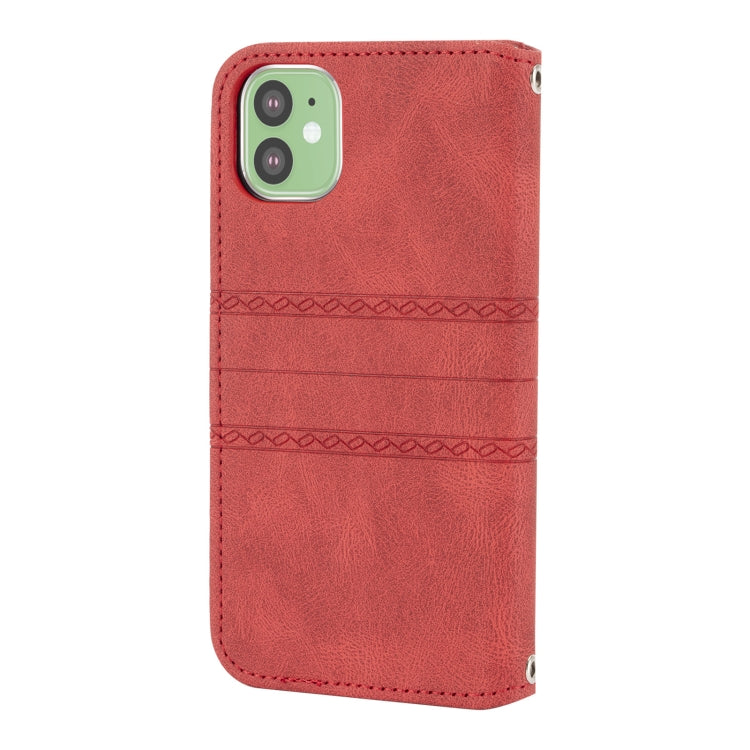 For iPhone 11 Pro Embossed Striped Magnetic Buckle PU + TPU Horizontal Flip Leather Casewith Holder & Card Slot & Wallet & Photo Frame & Sling