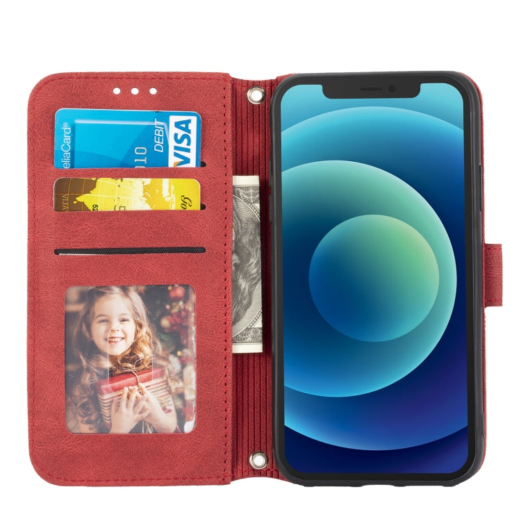 For iPhone 11 Pro Embossed Striped Magnetic Buckle PU + TPU Horizontal Flip Leather Casewith Holder & Card Slot & Wallet & Photo Frame & Sling