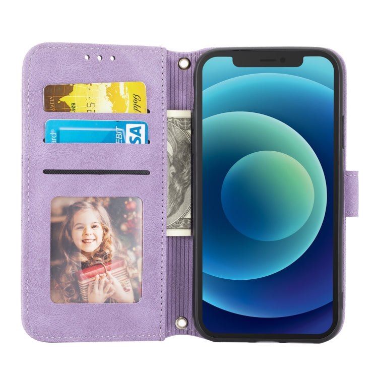 For iPhone 11 Pro Embossed Striped Magnetic Buckle PU + TPU Horizontal Flip Leather Casewith Holder & Card Slot & Wallet & Photo Frame & Sling
