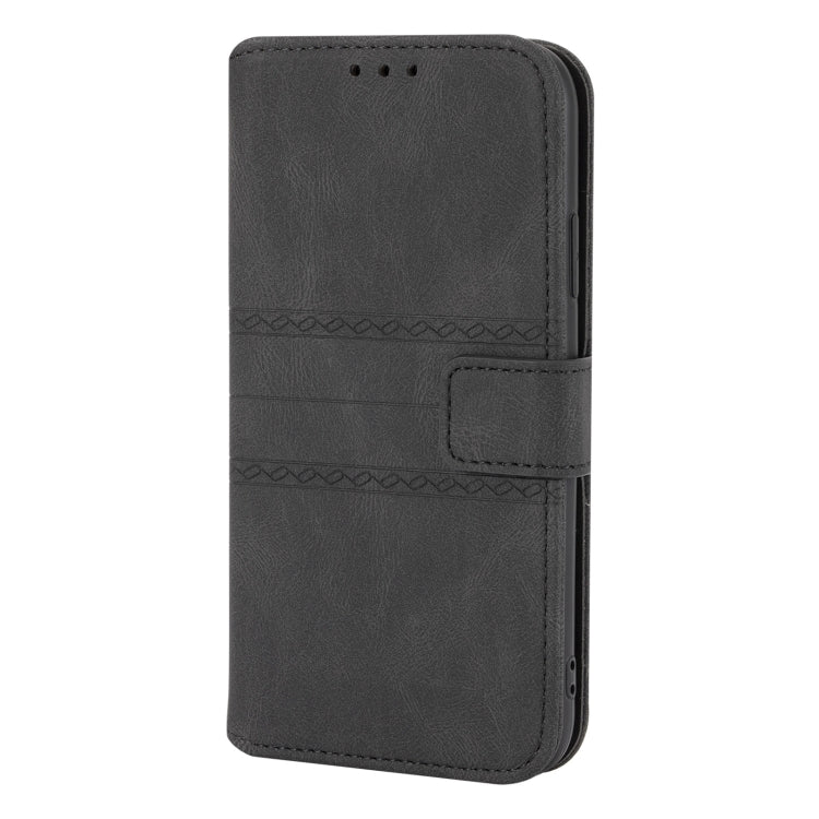 For iPhone 11 Pro Embossed Striped Magnetic Buckle PU + TPU Horizontal Flip Leather Casewith Holder & Card Slot & Wallet & Photo Frame & Sling