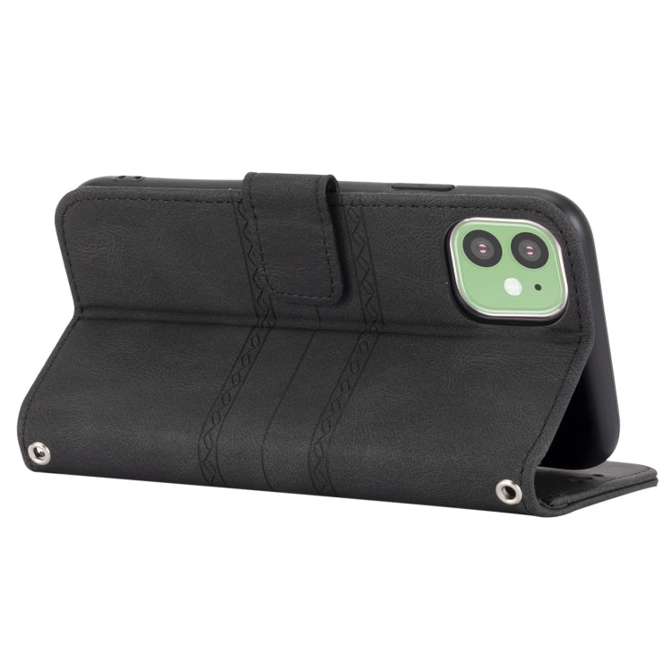 For iPhone 11 Pro Embossed Striped Magnetic Buckle PU + TPU Horizontal Flip Leather Casewith Holder & Card Slot & Wallet & Photo Frame & Sling