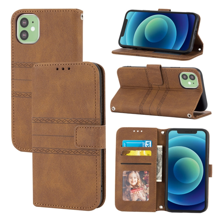 For iPhone 11 Pro Max Embossed Striped Magnetic Buckle PU + TPU Horizontal Flip Leather Case with Holder & Card Slot & Wallet & Photo Frame & Sling