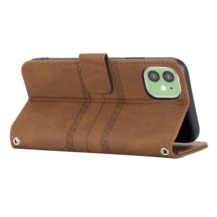 For iPhone 11 Pro Max Embossed Striped Magnetic Buckle PU + TPU Horizontal Flip Leather Case with Holder & Card Slot & Wallet & Photo Frame & Sling