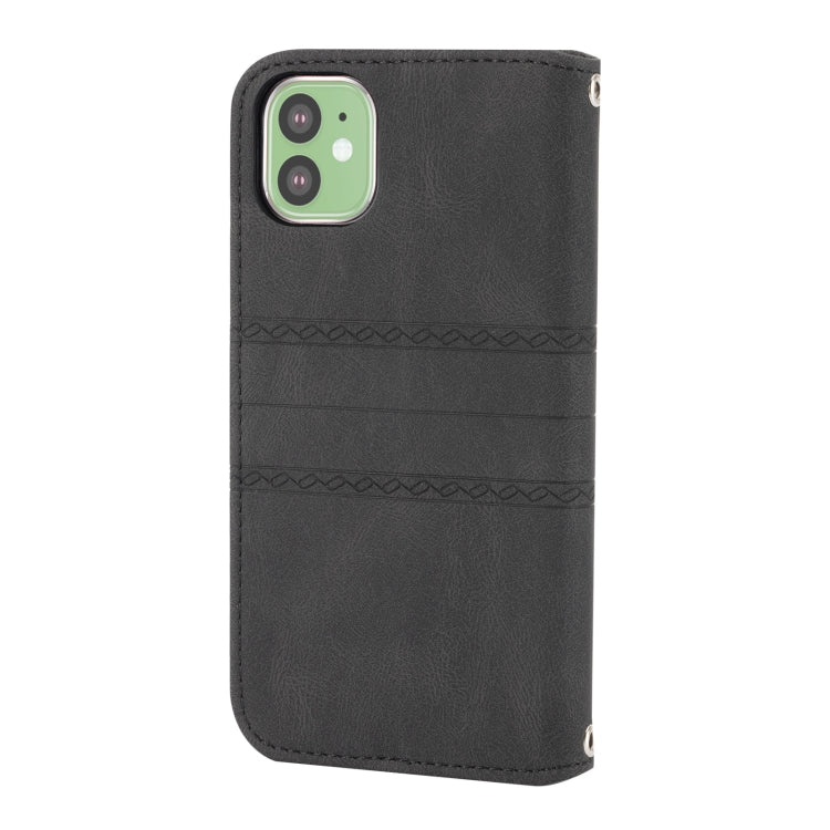 For iPhone 11 Pro Max Embossed Striped Magnetic Buckle PU + TPU Horizontal Flip Leather Case with Holder & Card Slot & Wallet & Photo Frame & Sling
