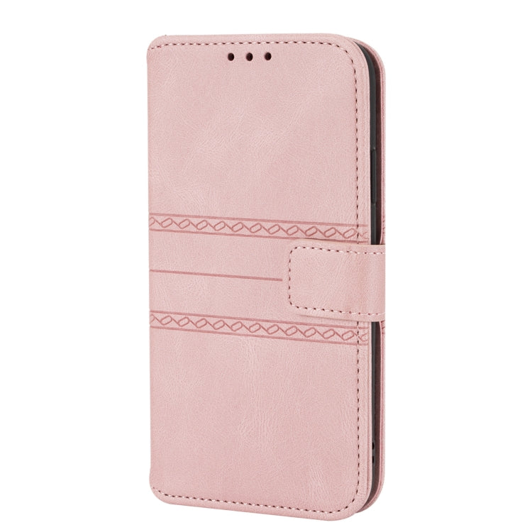 For iPhone X / XS Embossed Striped Magnetic Buckle PU + TPU Horizontal Flip Leather Case with Holder & Card Slot & Wallet & Photo Frame & Sling